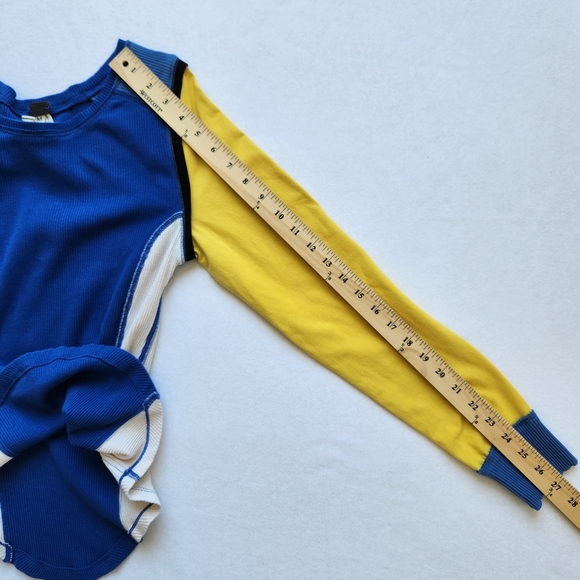 We The Free Fancy That Thermal Top Ribbed Blue Yellow Long Sleeves Medium - Picture 14 of 16